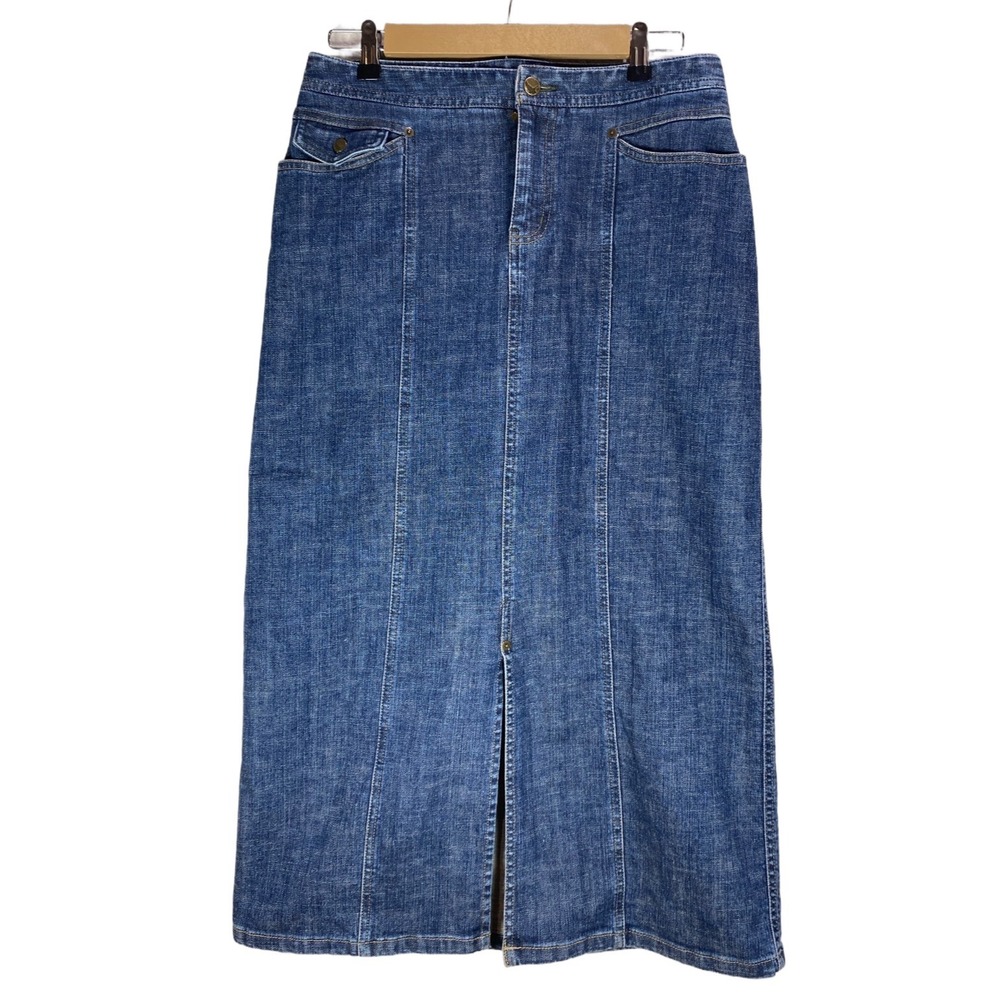 Eddie Bauer Denim Maxi‎ Skirt Womens 6 Petite Blue Jean Long A-Line Front Slit